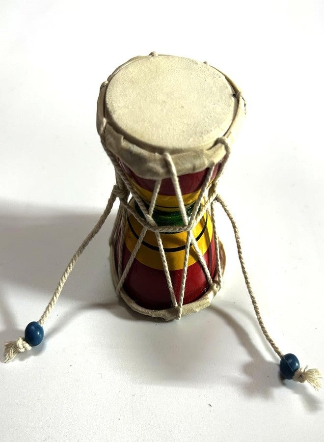 HuBBeR Traditional Indian Damru Hand Percussion Instrument, Handmade Musical Drum with Rope Design, Red and Yellow, Decorative Kids Toy (Medium) - Image 4
